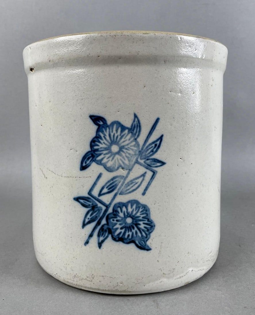 Western Stoneware 1 Gallon Crock with Cobalt Flower Design (1 of 5)