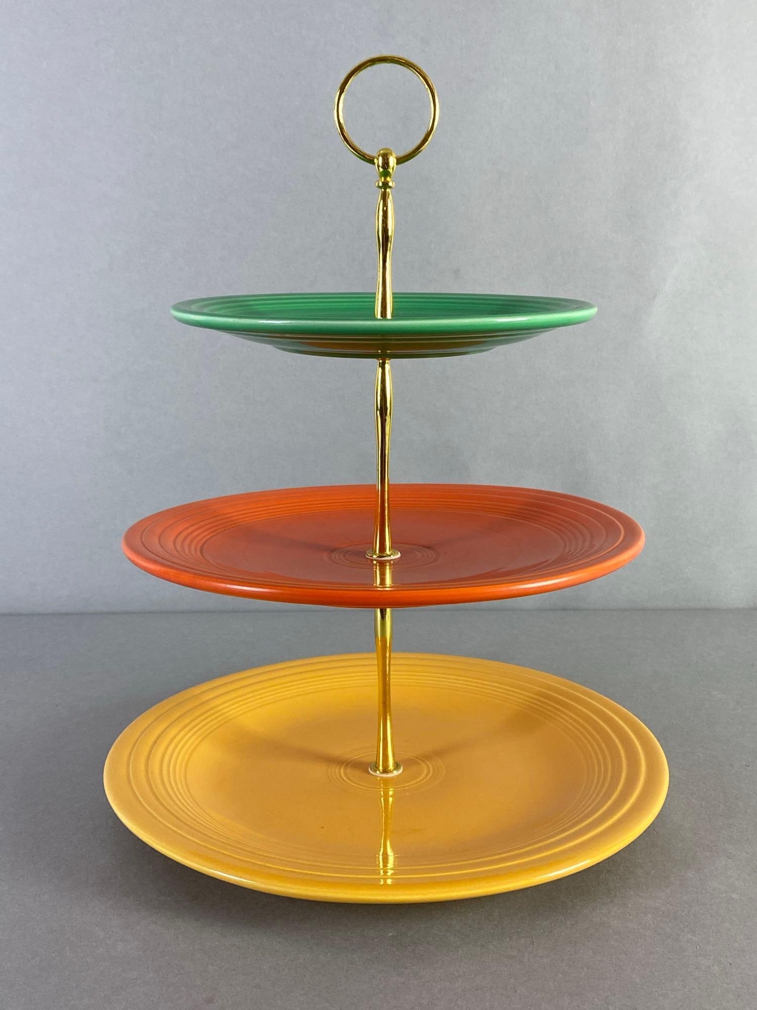 Fiestaware 3-Tiered Dessert Tray/Display: Measures 14 x 10 1/2 x 10 1/2 inches.