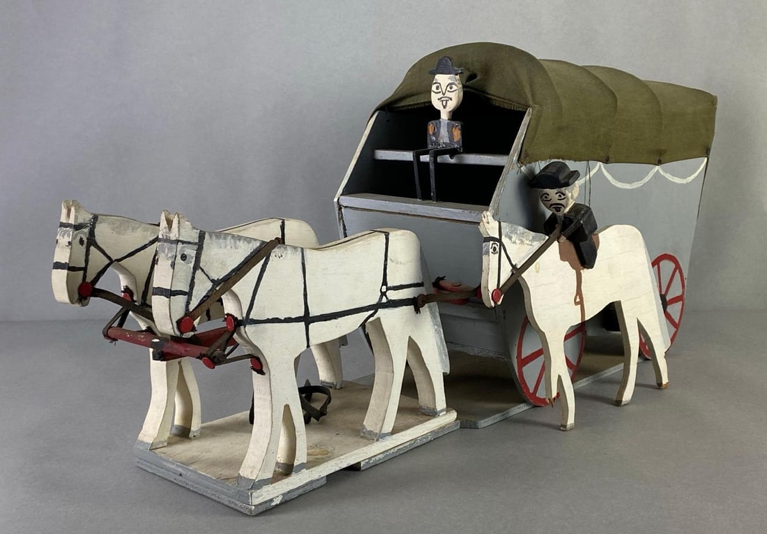 Primitive Painted Wood Horse-Drawn Covered Wagon (1 of 9)