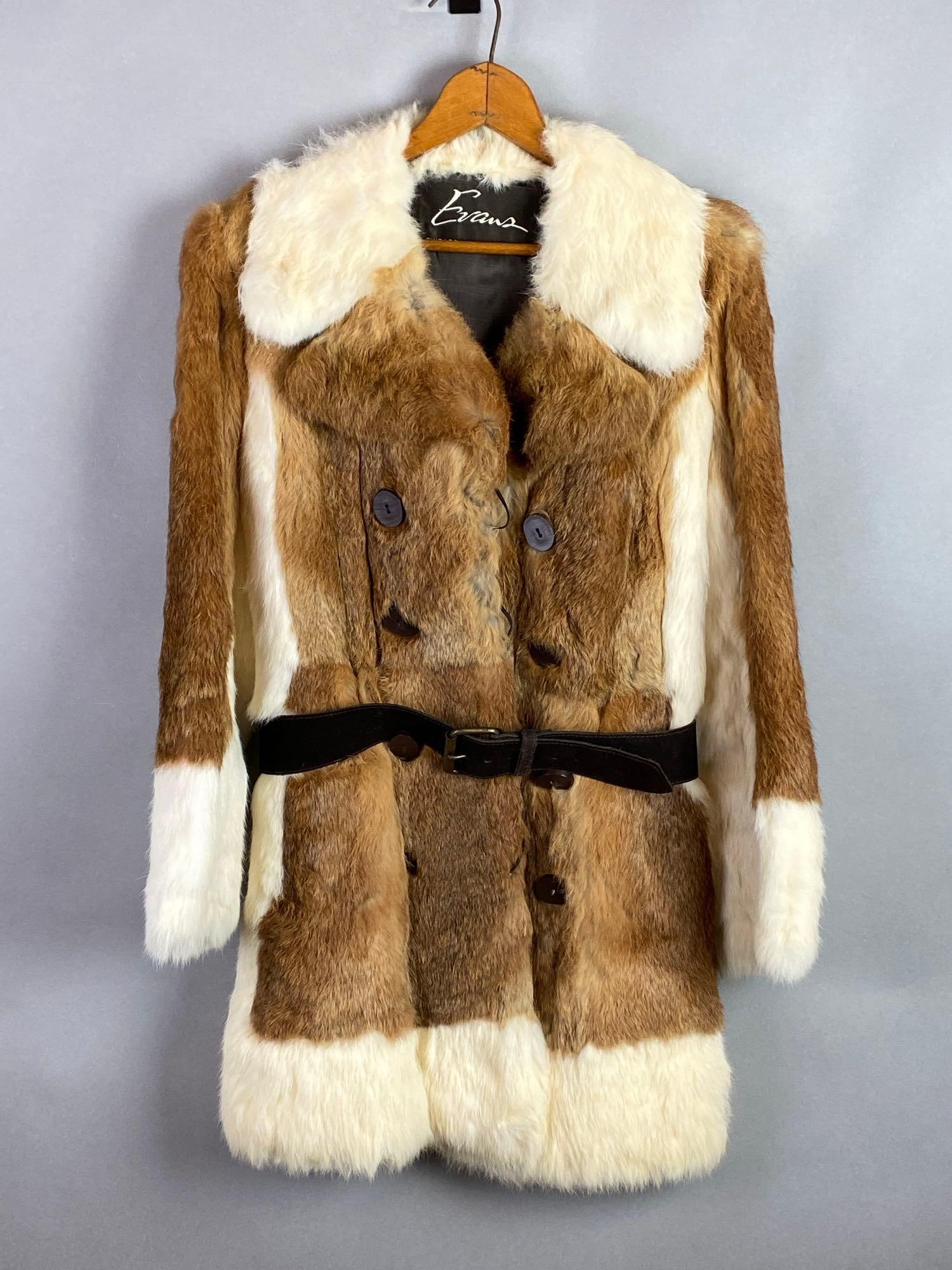 Evans Furs Womens Brown and White Rabbit Fur Coat (1 of 5)