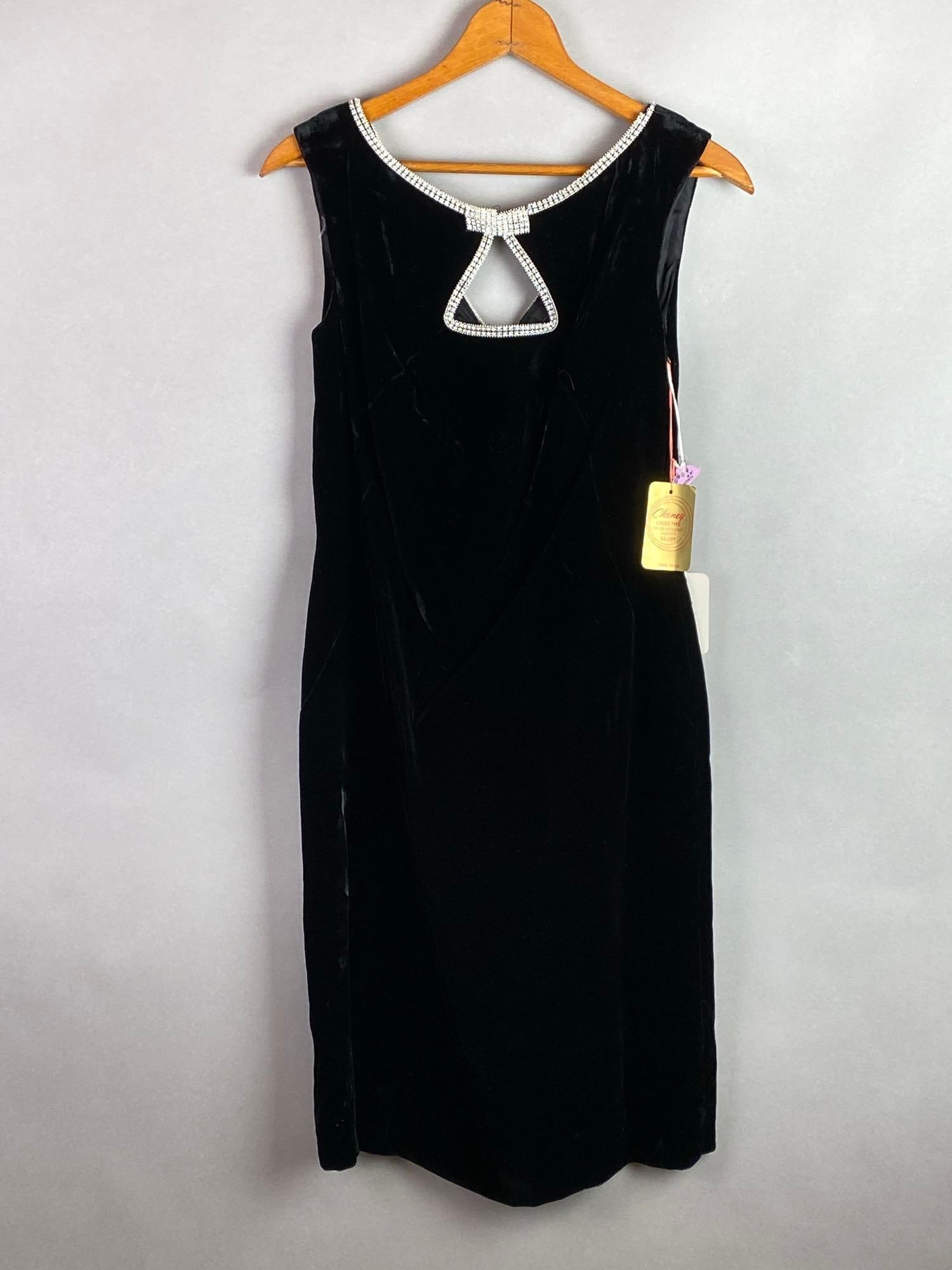 Group of 3 Womens Black Velvet Clothes: Includes rhinestone dress, Blazer with attached undershirt, and skirt, All size 9.