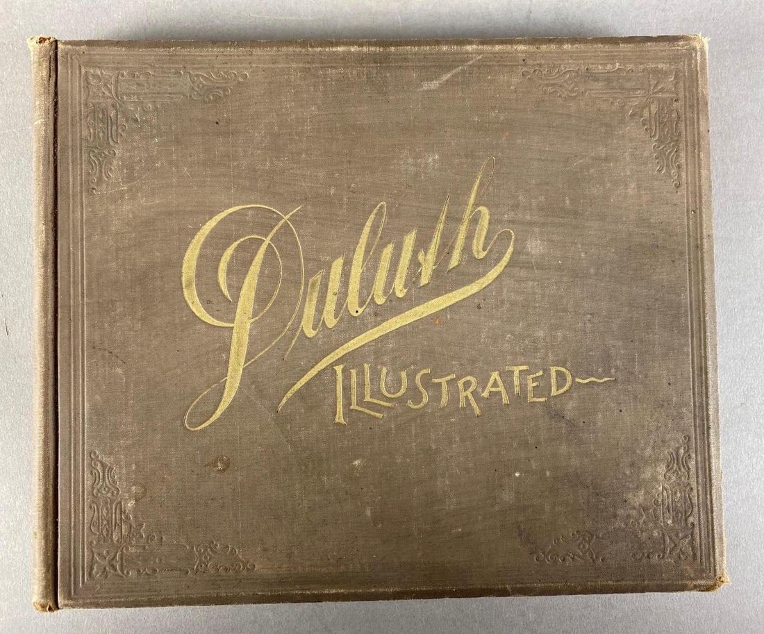 1890 Duluth Illustrated Photo Etching Plates Book: Published by James P Craig and Book and Paper Co. Duluth, some tearing along spine, measures 11 1/4 x 9 1/4 inches