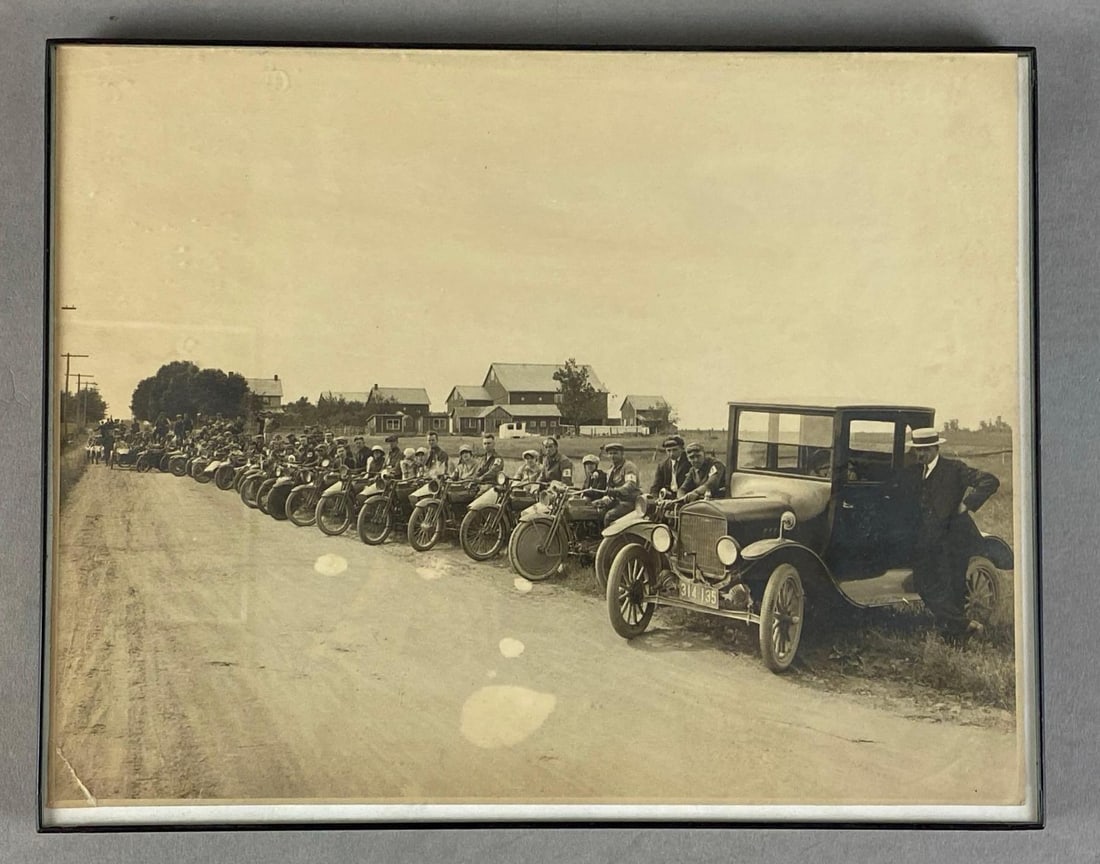 Pre-1915 Motorcycle Side Car Racing Staged Photograph (1 of 2)