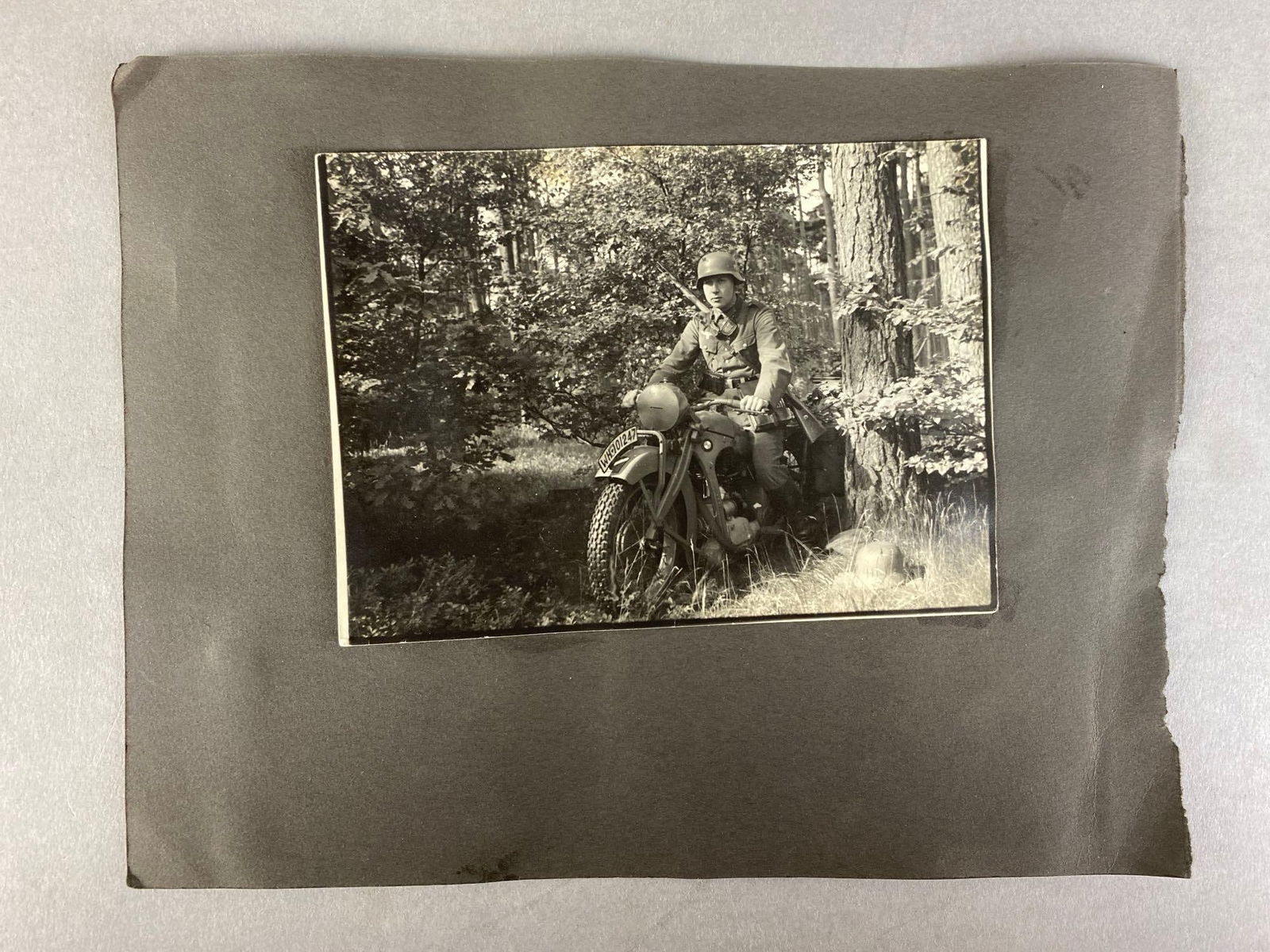 Group of WW2 German Army Motorcycle Trooper and More Photographs on Album Sheet (1 of 2)