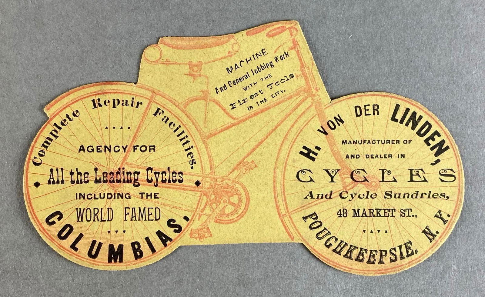 H Von Der Linden Cycles Advertising Bicycle Shaped Trade Card (1 of 2)