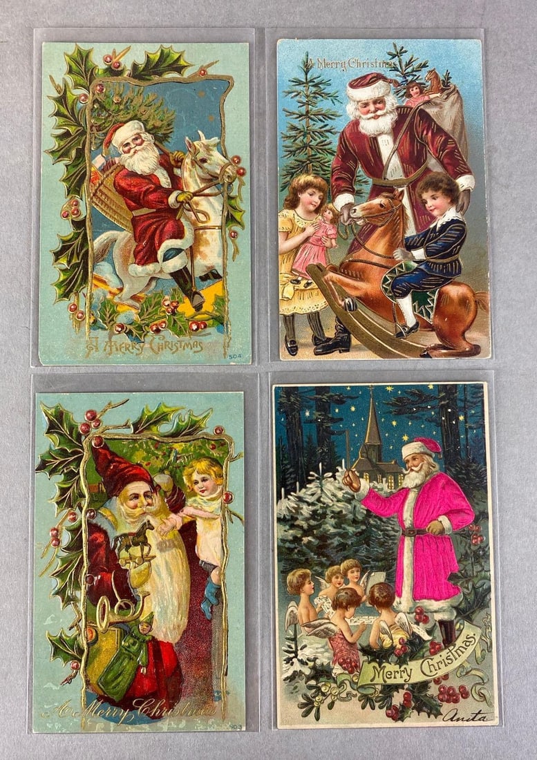 Postcards - 10 Embossed Christmas Santas (1 of 3)
