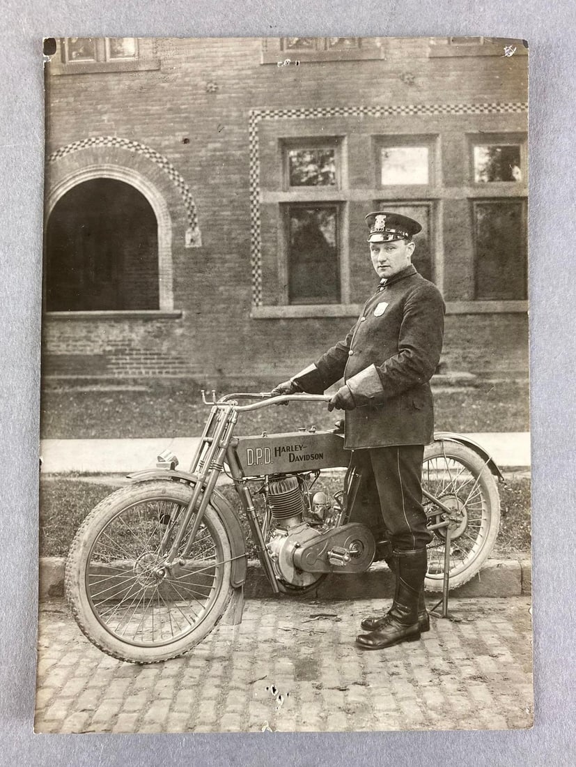 1913 Detroit Police Officer With Harley-Davidson Motorcycle Photograph (1 of 2)