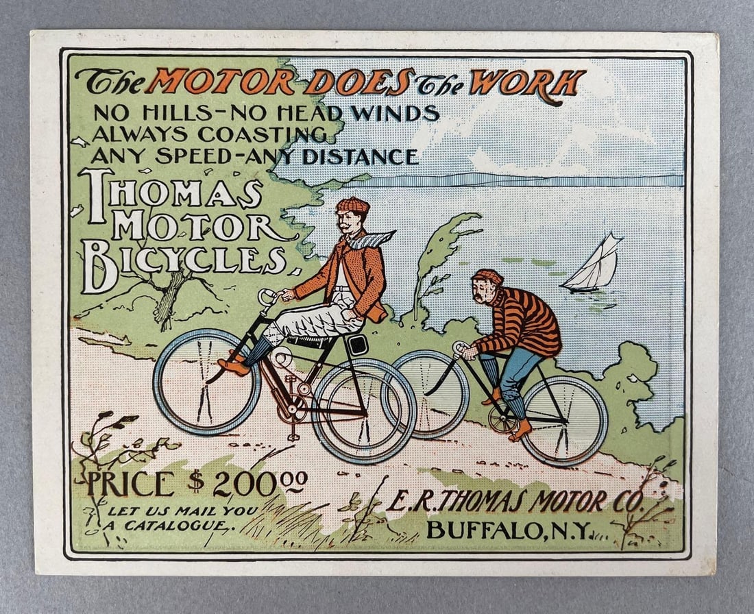 Antique E.R. Thomas Motor Bicycles Advertising Trade Card (1 of 2)