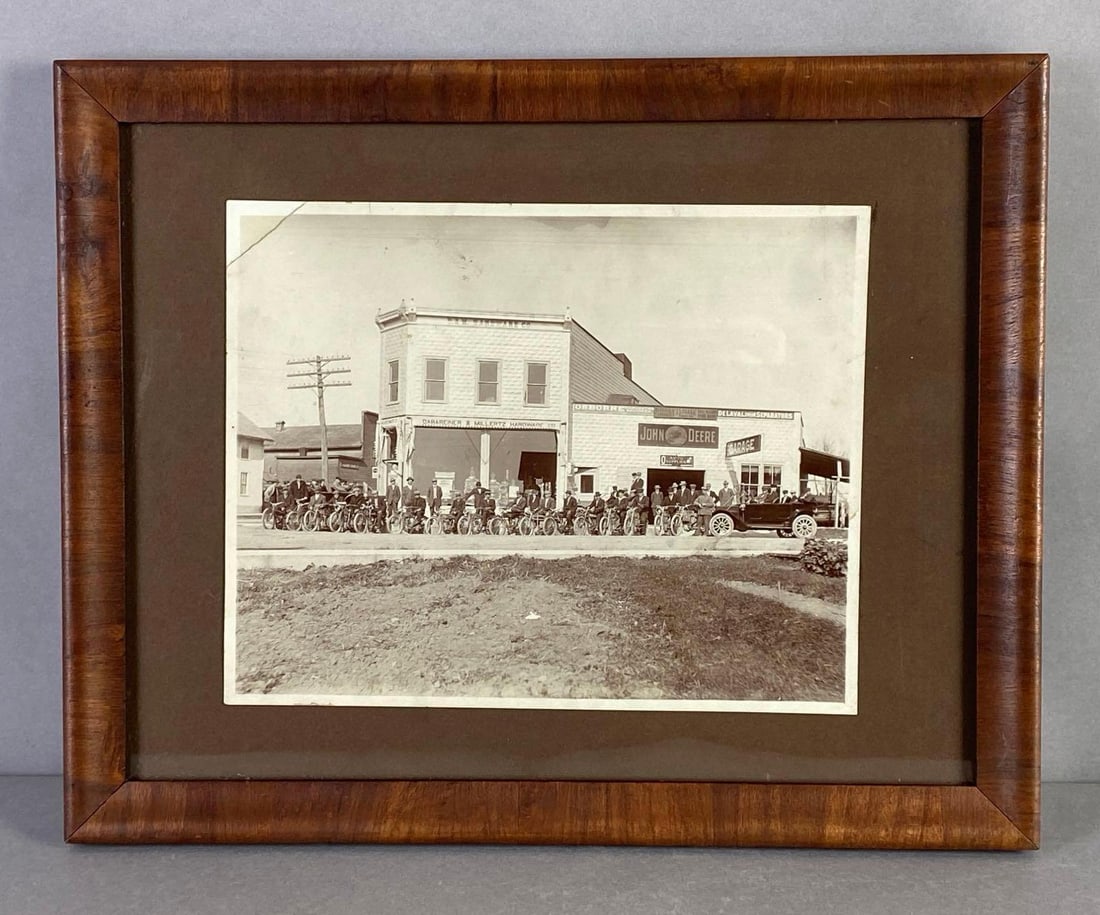 Incredible Early 1900s Motorcycle Club in front of Garage Photograph (1 of 4)