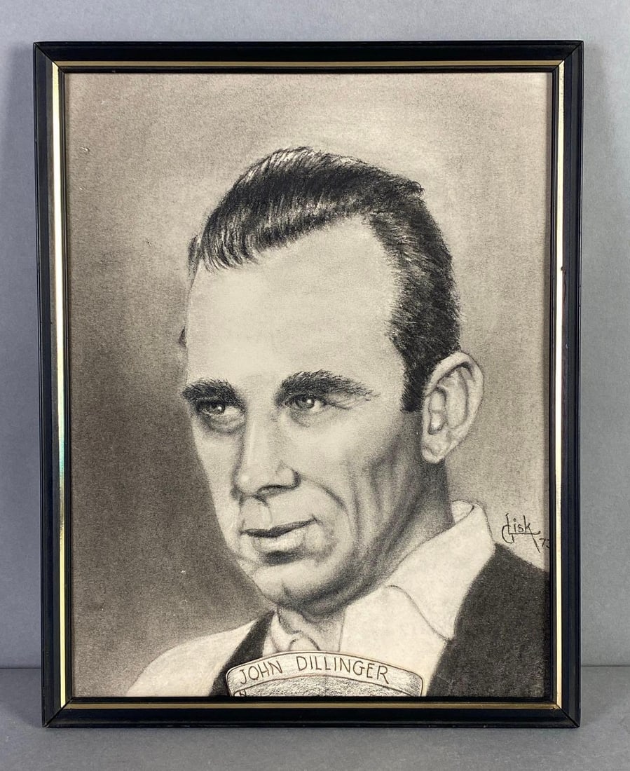 John Herbert Dillinger Famous American Gangster Charcoal Portrait on Paper (1 of 4)