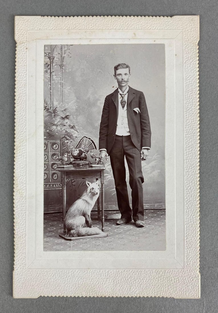 Doylestown, Ohio Taxidermist CDV: Includes Fox and birds, measures 5 x 3 1/4 inches
