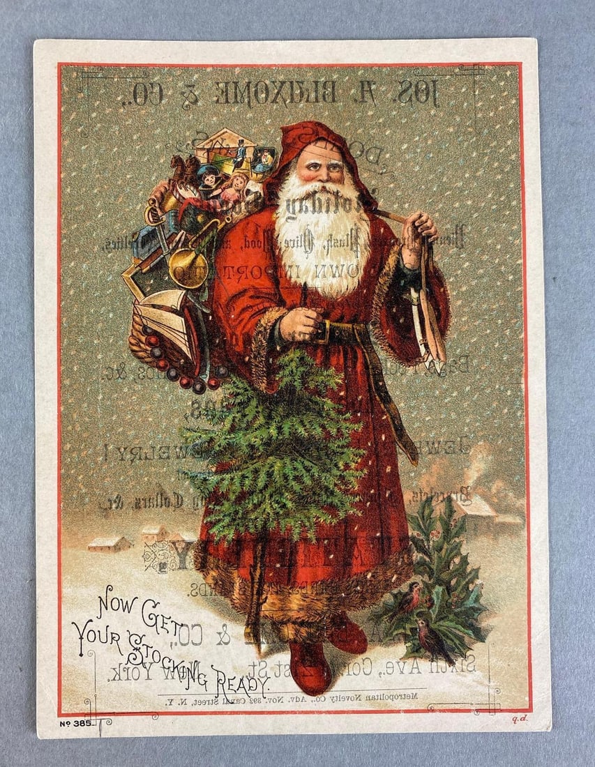 Jos A Bluxome and Co. Christmas Advertising Trade Card (1 of 2)