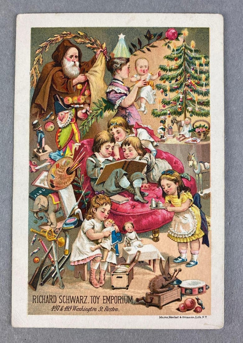 Richard Schwarz Toy Emporium Christmas Invitation Advertising Trade Card (1 of 2)