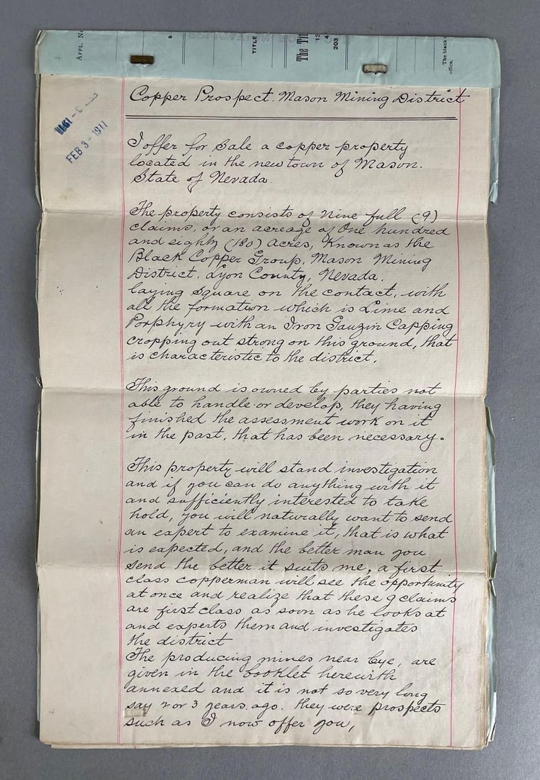 1911 Copper Prospect Mason Mining District Contract (1 of 5)