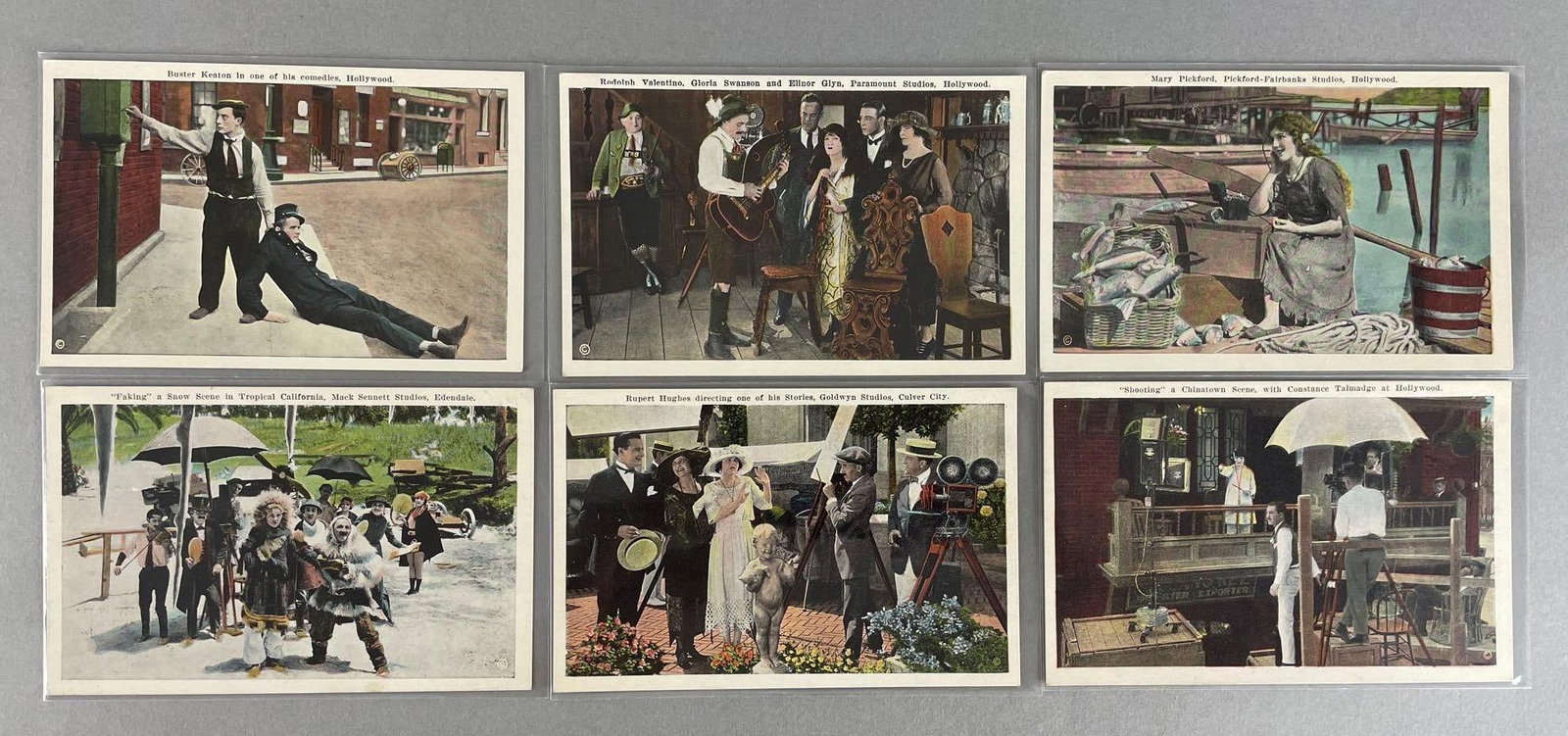 Postcards - 6 Vintage Hollywood: California postcard co. Includes buster Keaton, Rudolph Valentino, Mary Pickford, and more
