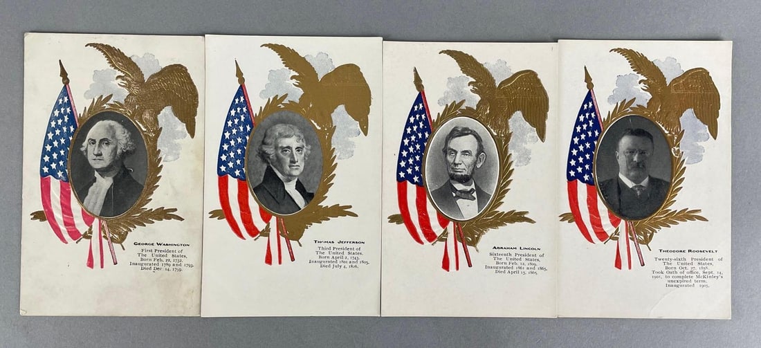 Postcards - 15+ Presidential Portrait: Gold Eagle, flag