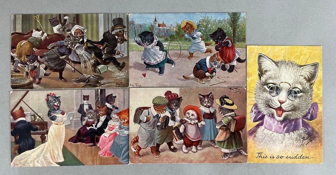 Postcards - 5 Arthur Thiele Dressed Cats (1 of 2)