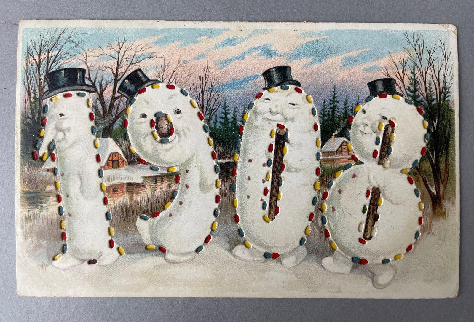 1908 Transparent Snowmen Postcard: Hold to light, German