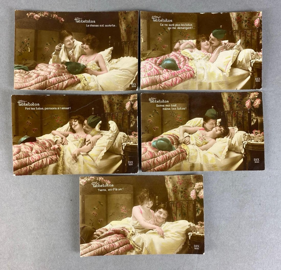 Postcards - 5 Real Photo: Shows couple in bed