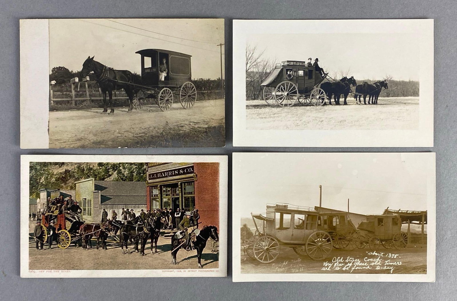 Postcards - 7 Horse-Drawn Wagons: Includes stagecoaches, coroner and florists carriage, milk wagons, and more.