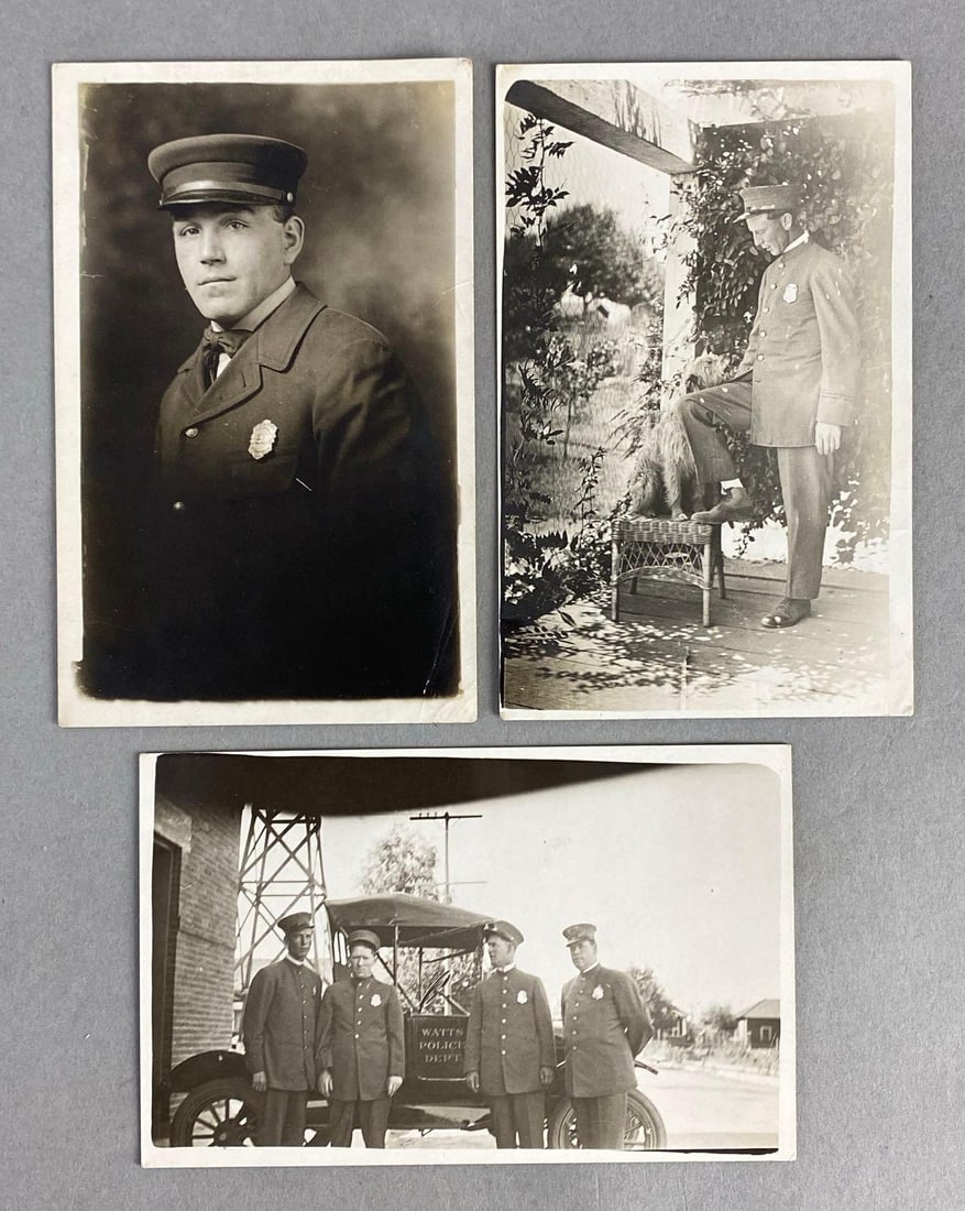 Postcards - 3 Real Photo Watts California Police Officers (1 of 2)