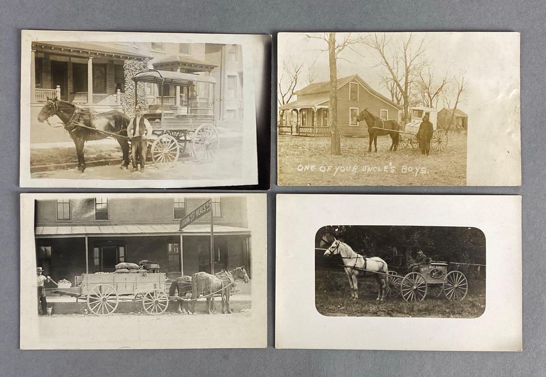 Postcards - 4 Real Photo Horse-Drawn Wagons (1 of 2)