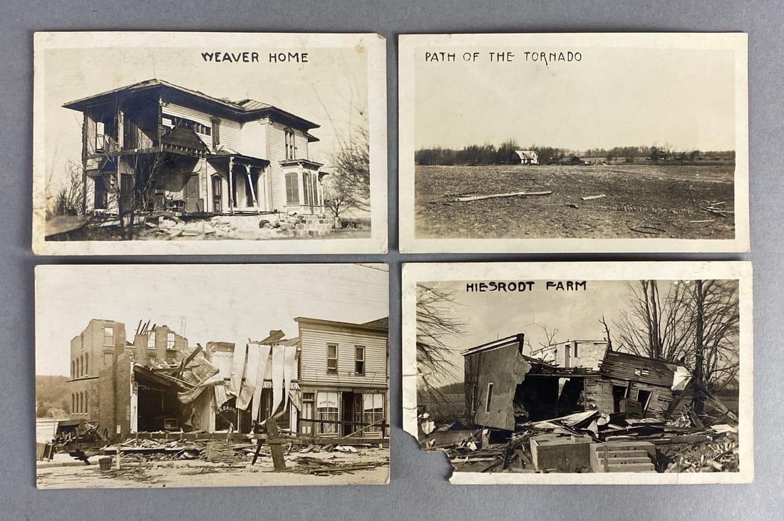 Postcards - 9 Real Photo Disaster Aftermath: Includes city and farm settings, Includes Otis Farm, Conklin House, and more.