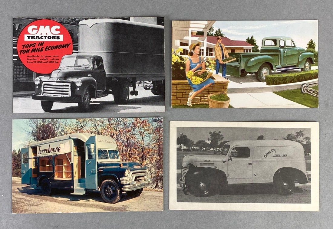 Postcards - 9 Truck/Van Advertising: Includes L-184 Loadstar, 1954 Chevrolet Truck, Culver City Flower shop, and more.