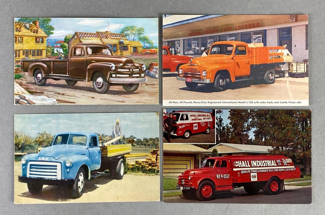 Poatcards - 7 Truck Advertising: Includes Rees Hall Industrial, Pic-up trucks, 1954 Chevy Truck, and more.