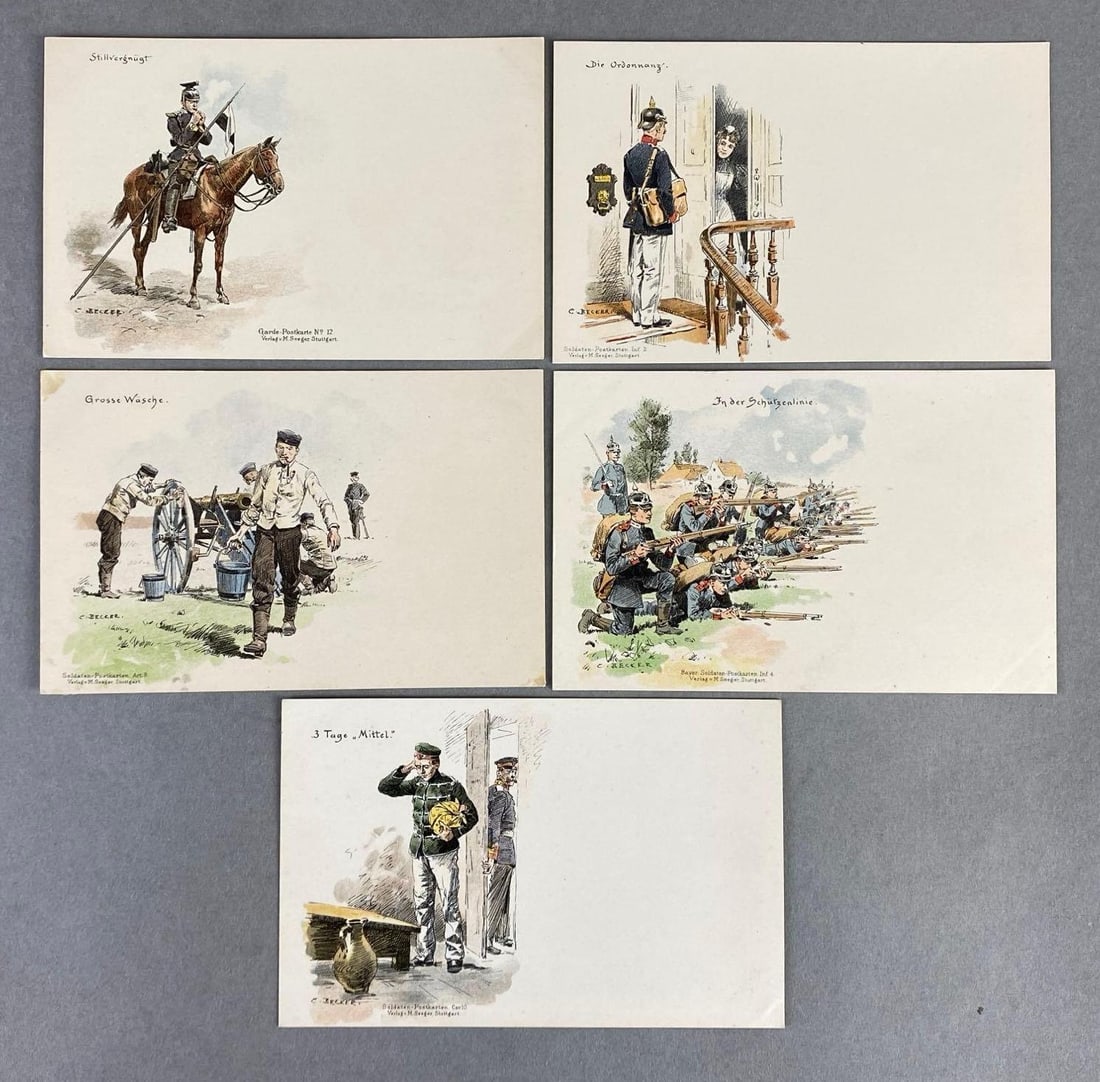 Postcards - 5 C. Becker Art Early WW1 German Military: Postcards - 5 C. Becker Art Early WW1 German Military
