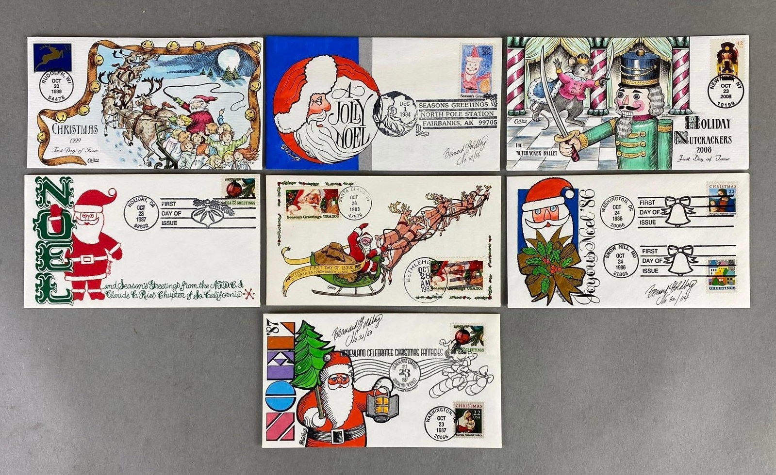 Group of 7 Limited Edition Hand-Painted Christmas Covers: Includes (3) Bernard Goldberg, (3) Collins, and (1) other.