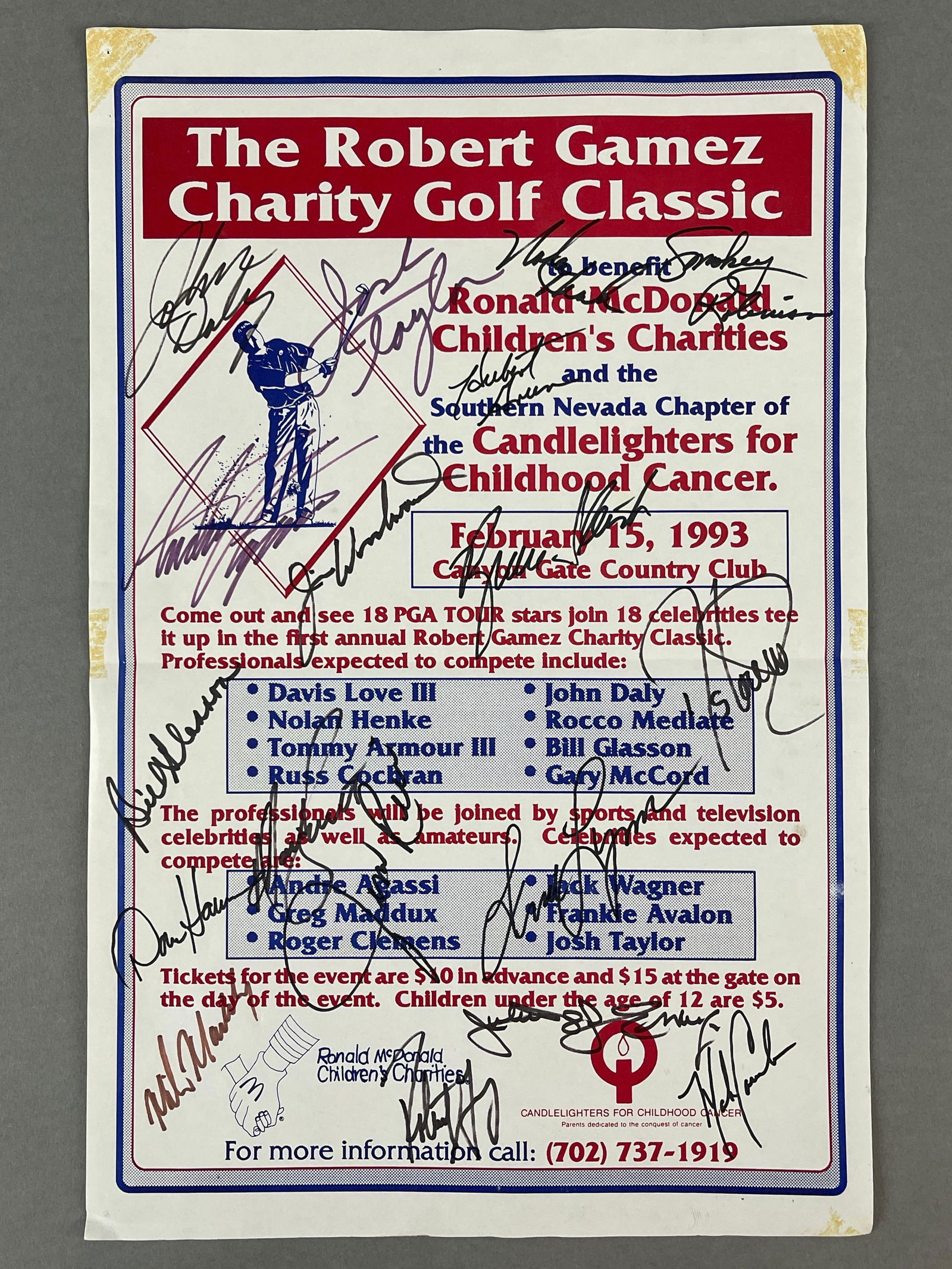 Multi Signed 1993 Robert Gamez Charity Golf Classic with 18 Signatures (1 of 4)
