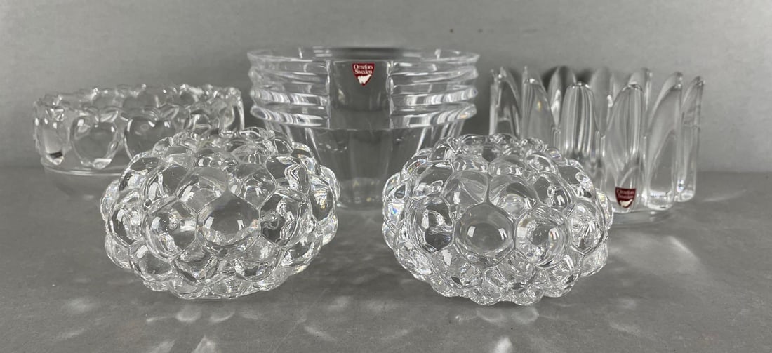 Group of Crystal Bowls and Candle Holders: Includes Tiffany, Orrefors Sweden, largest measures 4 x 6 inches