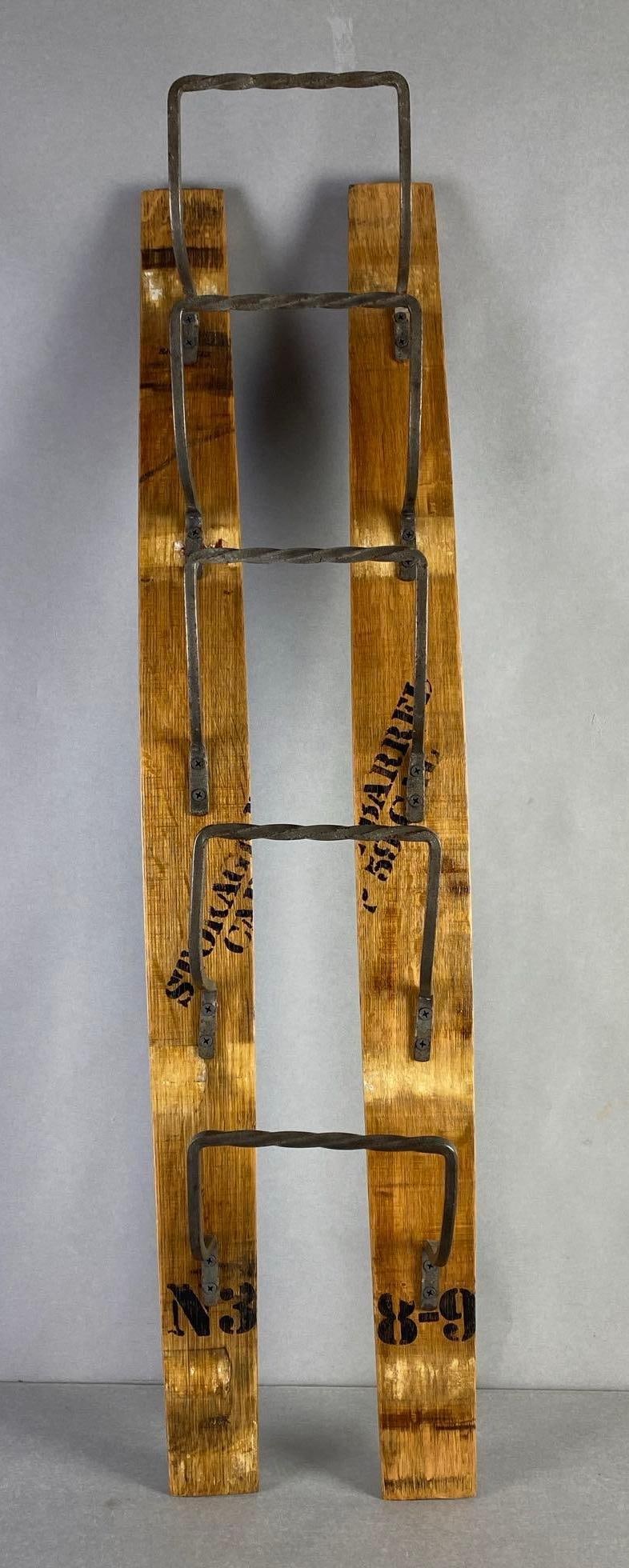 Wine Barrel Stave Wine Bottle Rack: Wall hanging rack, Measures 37 x 9 x 6 inches.