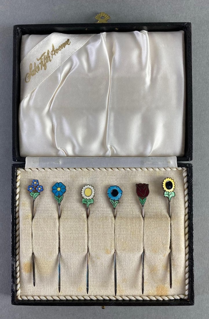 Set of Meka Sterling Silver Enamel Flower Cocktail Picks (1 of 5)