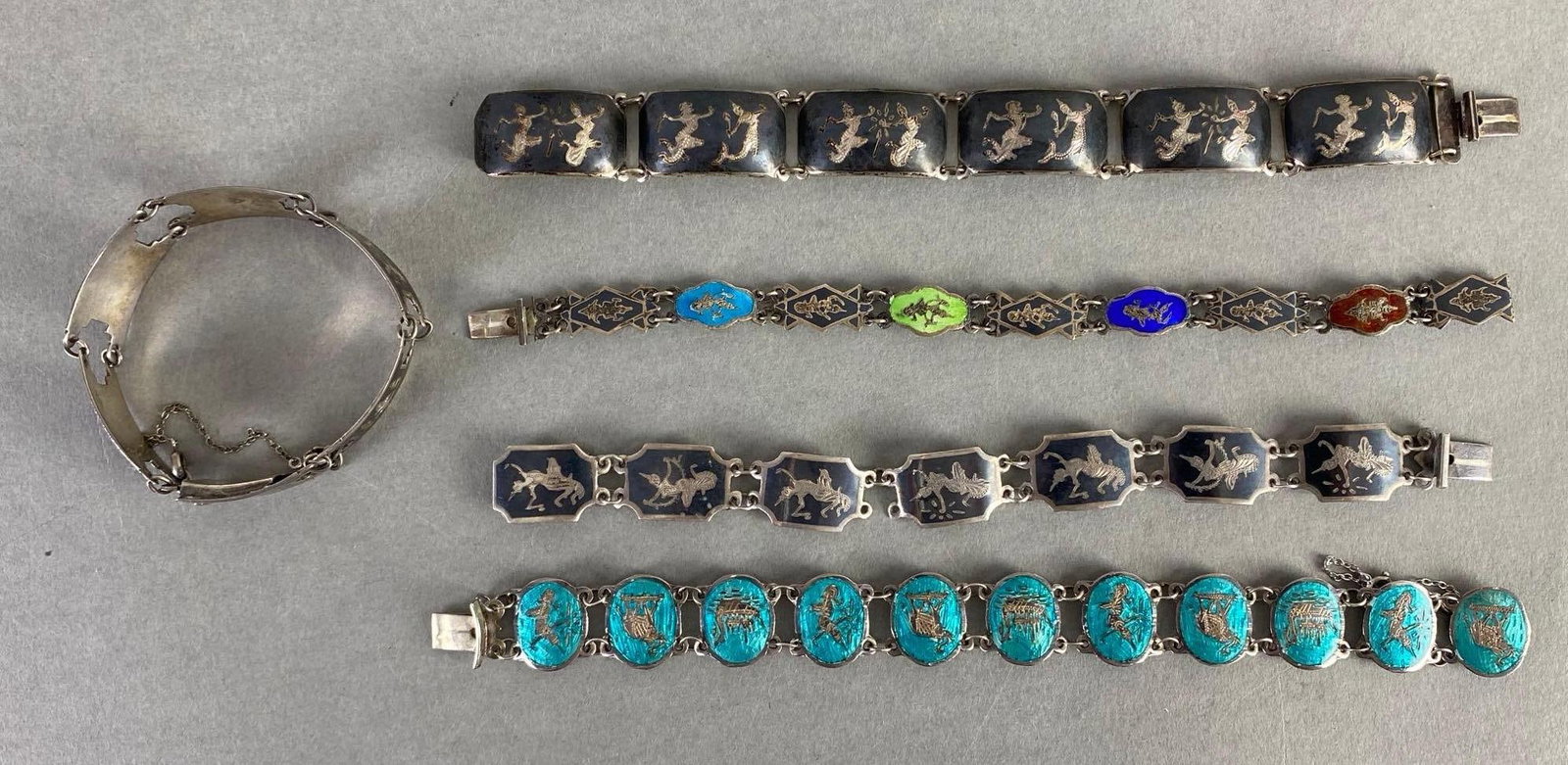 Group of Sterling Siam Bracelets and More: Longest measures 7 1/2 inches long.