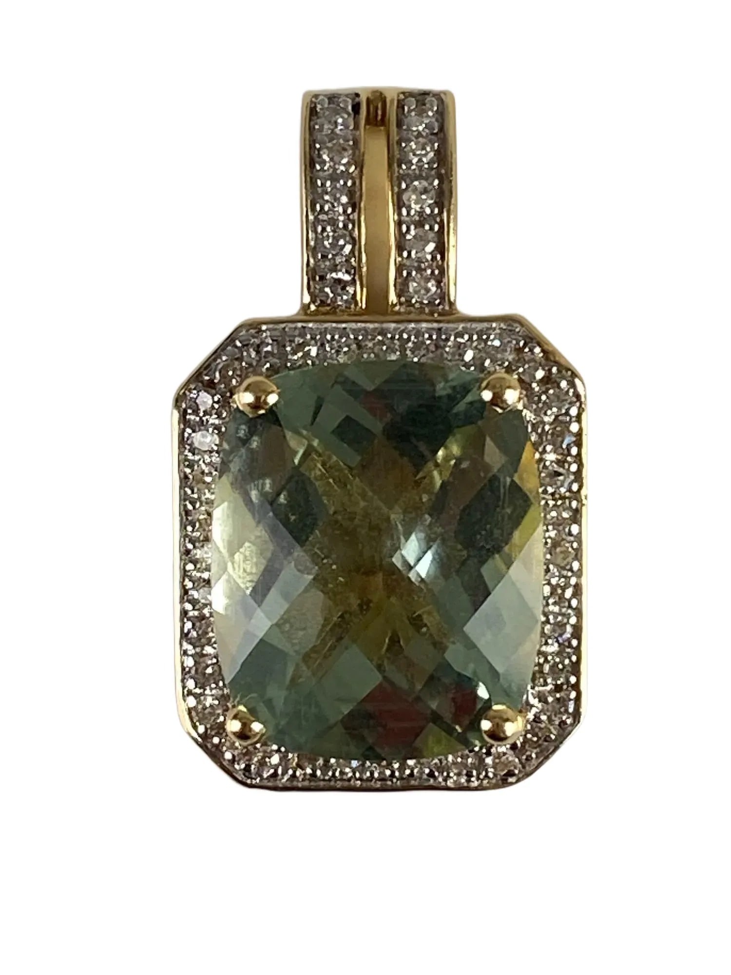14K Gold Green Amethyst and Diamond Necklace Pendant (1 of 3)