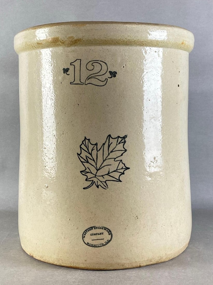 Western Stoneware Co. Monmouth, IL 12 Gallon Stoneware Crock: THIRD PARTY SHIPPING RECOMMENDED, Measures 18 1/2 x 16 x 16 inches