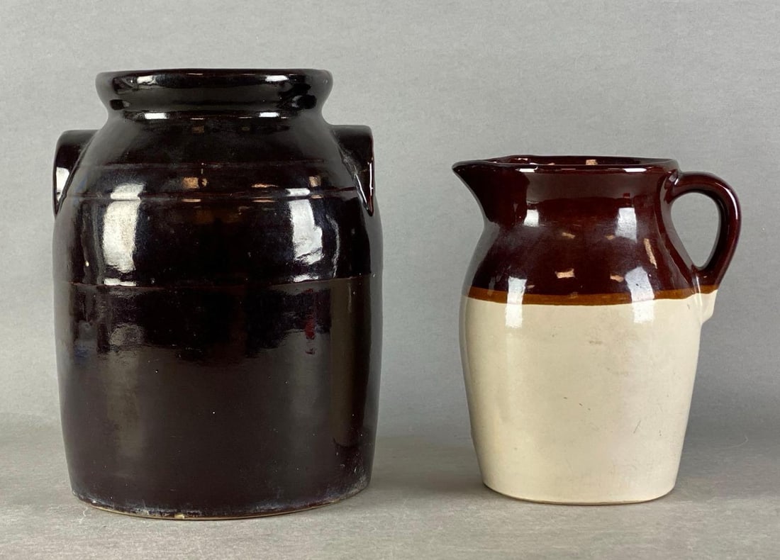 Group of 2 Brown Glaze Stoneware Jar and Pitcher (1 of 4)