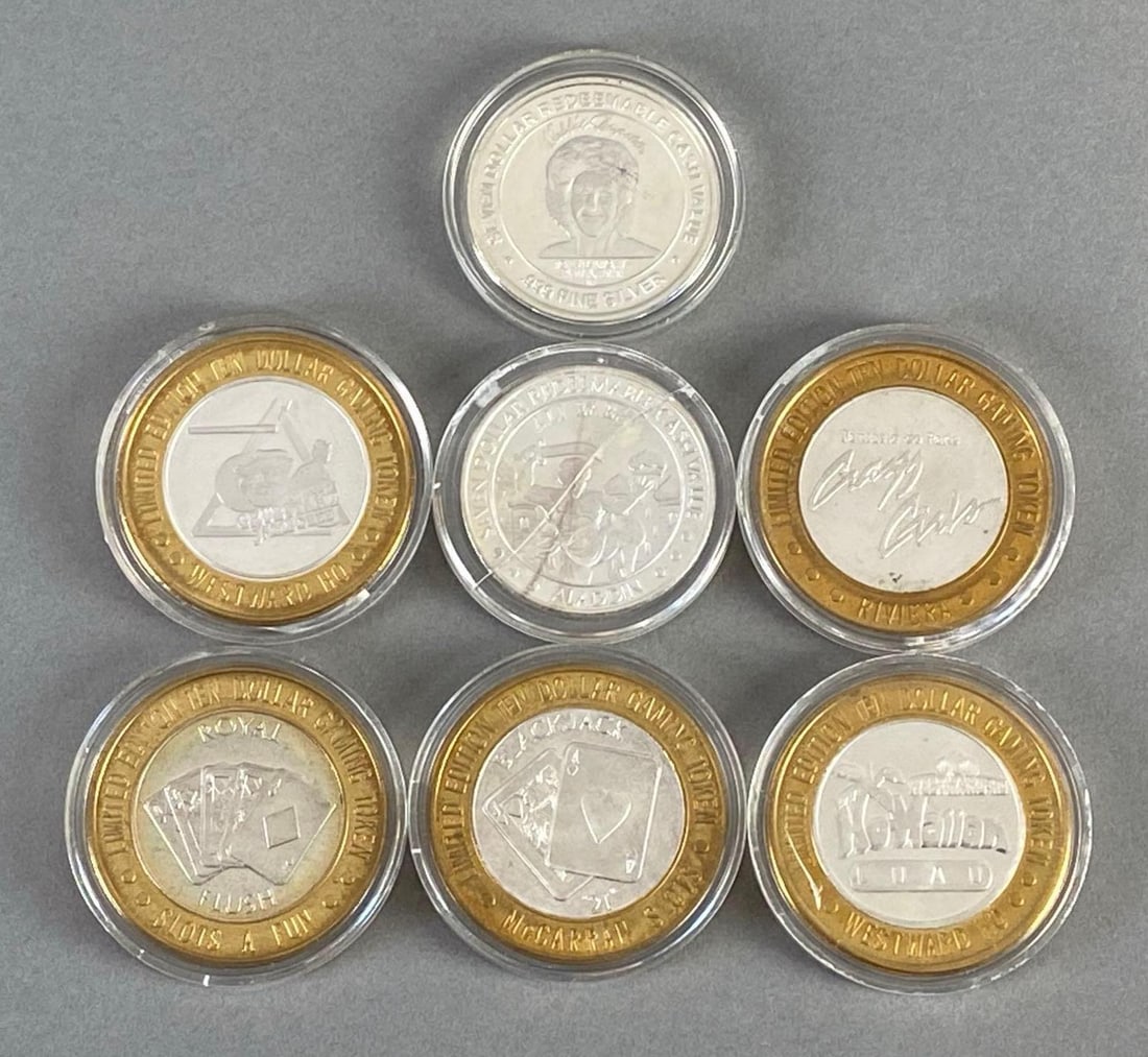 Group of 7 .999 Fine Silver Gaming Tokens (1 of 2)