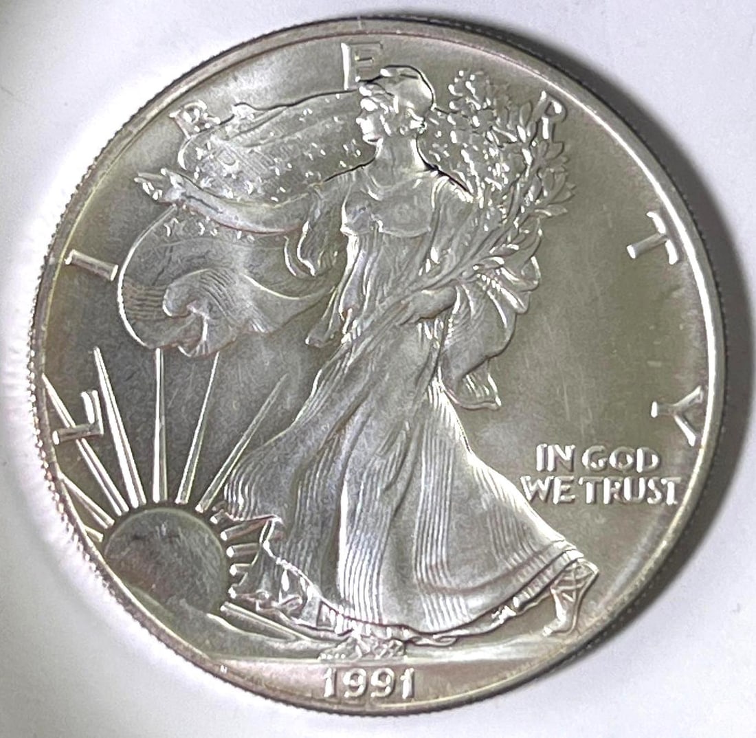 1991 US Mint Silver American Eagle 1 oz .999 Fine Silver (1 of 2)
