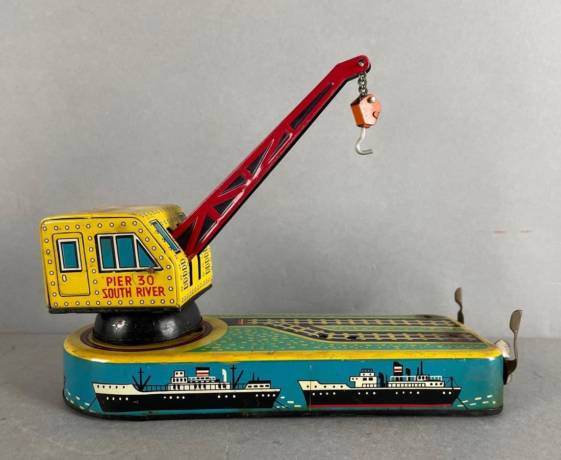 Mar Line Tin Litho Wind-Up Pier 30 South River Dockyard Crane (1 of 6)