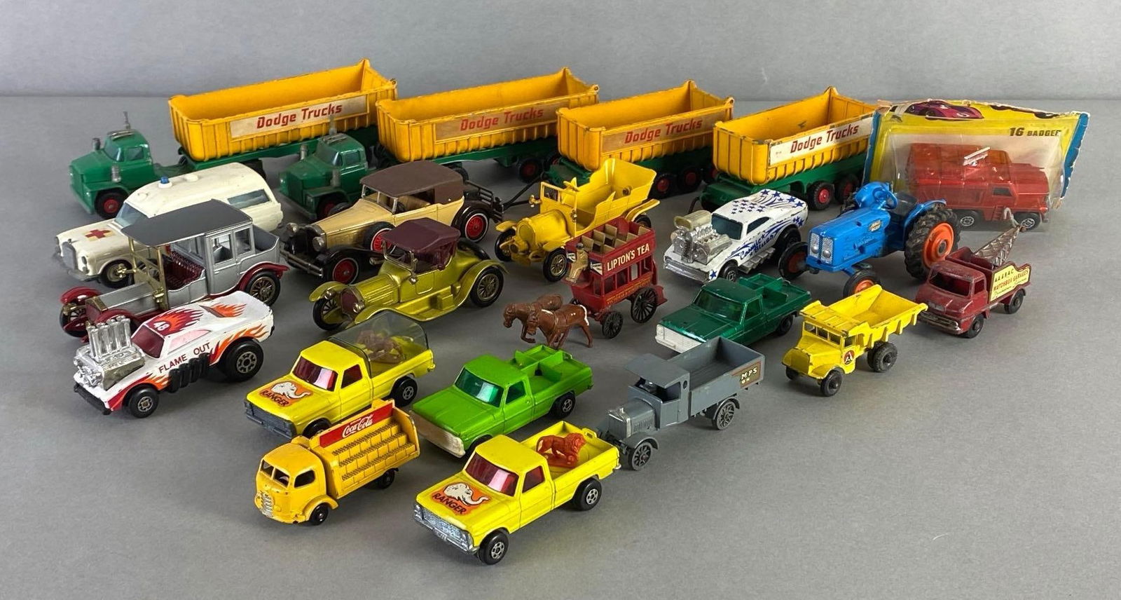 Group of Matchbox Die-Cast Vehicles: Includes Models of Yesteryear, King Size, and more, Including trucks, sedans, ambulance, and more.