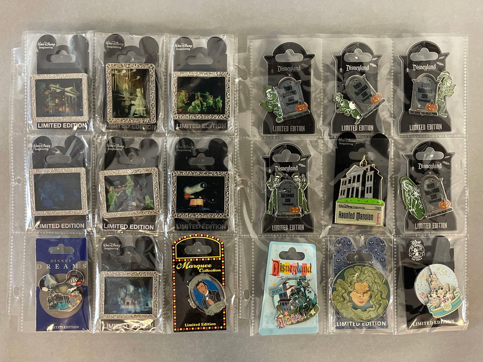 Group of 18 Disney Enamel Pins: Includes Haunted Mansion, Halloween 2008, 2009, Disneyland 35 years, Limited edition Dreams, and More