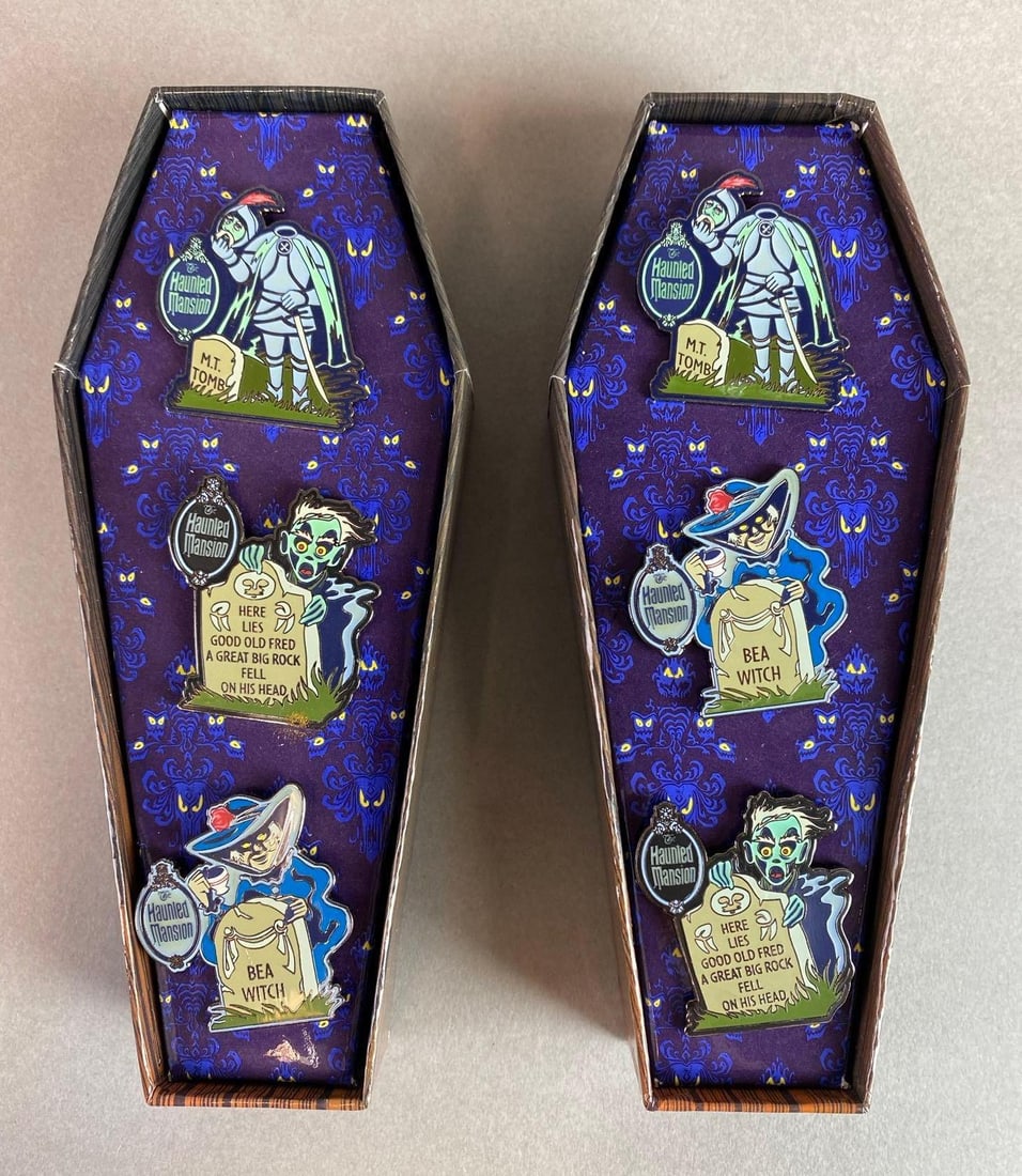 Group of 2 Disney Haunted Mansion Tombstone Ghost Enamel Pin Box Sets (1 of 3)