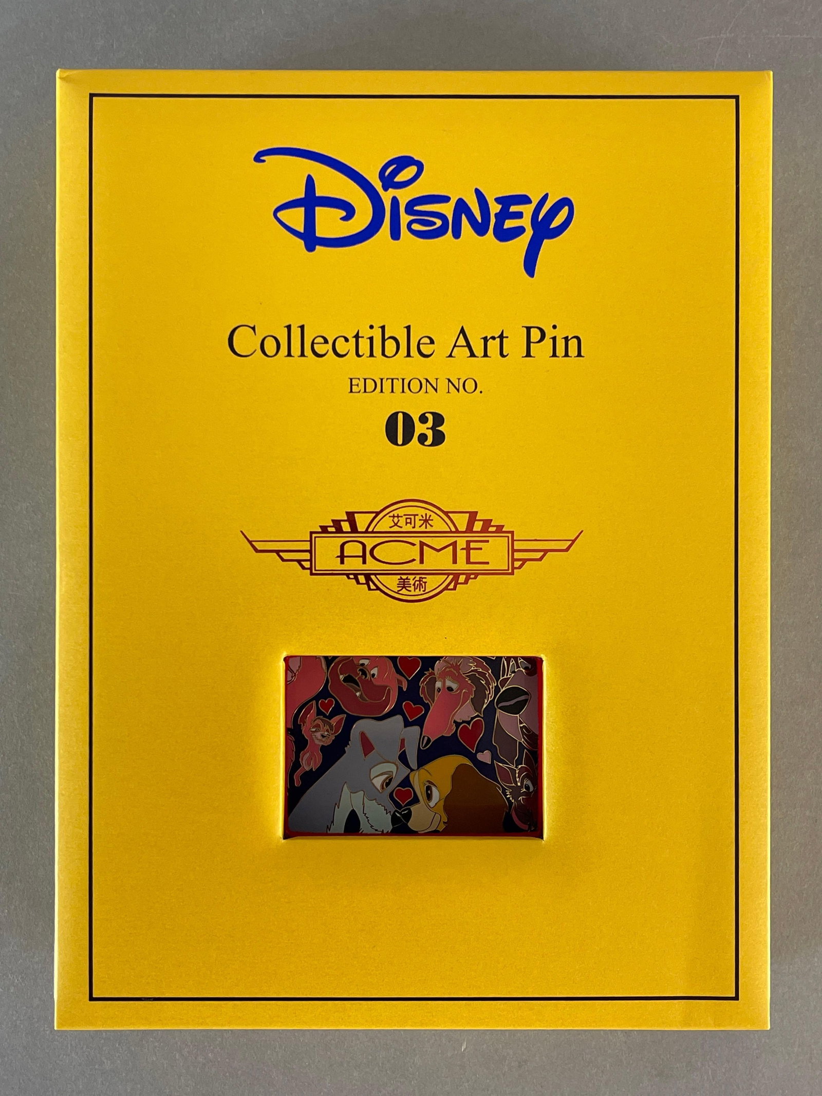 Disney Limited Edition Art and Enamel Pin: Includes ACME box with Lady and the Tramp Art 6 x 4 and Pin, Limited Edition 30 / 100, Pin Measures 5 x 4 Inches
