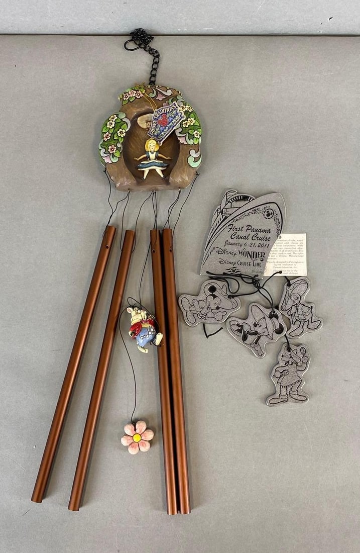 Group of Enesco and Carson Disney Wind Chimes: Largest measures 13 1/2 x 7 1/2 x 3 inches.