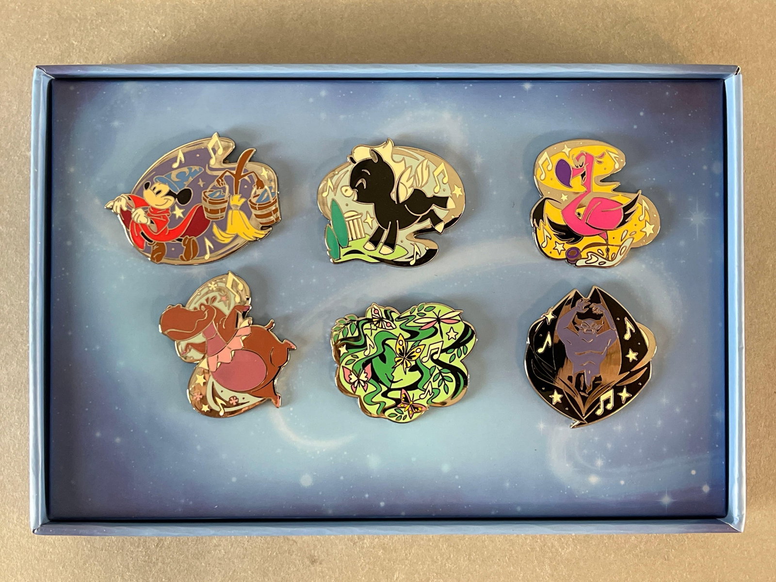 Disney Fantasia Limited Edition Enamel Pin Set: Includes 80 Years of Fantasia and 20 Years of Fantasia 2000, 6 Pins Limited of 2000, D23 Fan Club, Largest Measures 2 x 2 Inches