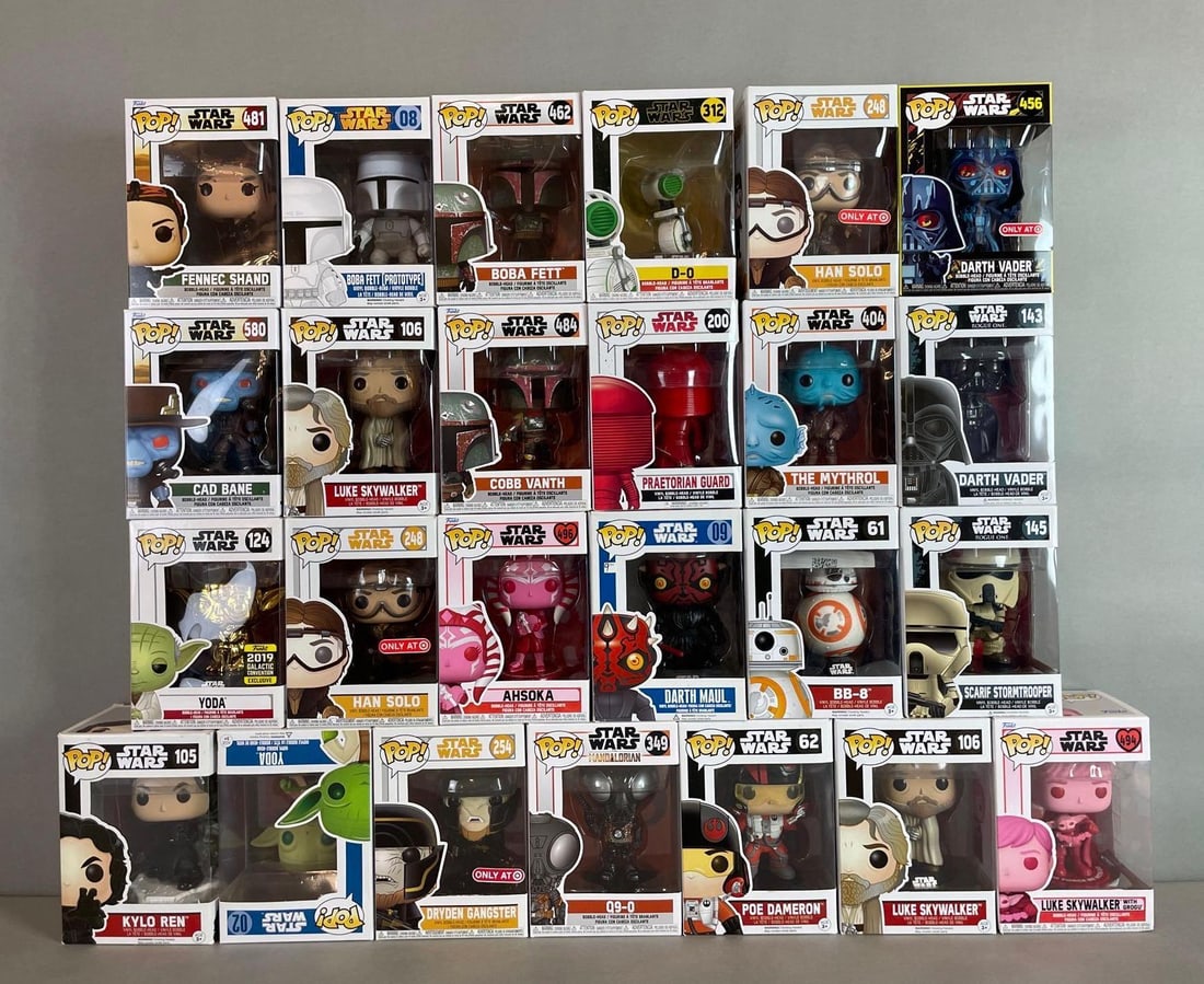 Group of Funko Pop Star Wars Figures: Includes Darth Vader, Han Solo, Luke Skywalker, and more