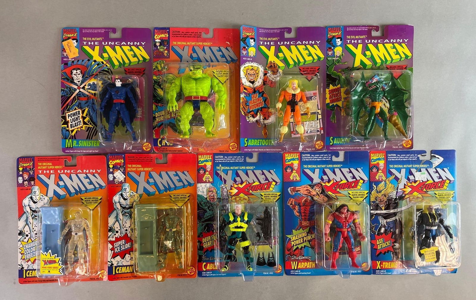 Group of 1990s Toy Biz X-Men Action Figures: Includes x-force sabretooth, Sauron, and more